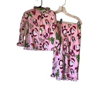 Carters Girls 4T Pink Christmas Pajama Set Santa Penguin Reindeer Print